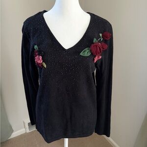 Fashion Bug Black Floral Embellished Sweater,  size M